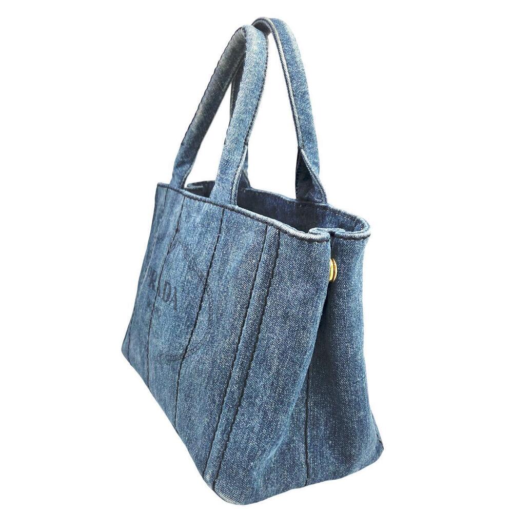 PRADA Canapa Denim Bag Blue Shoulder Tote Handbag